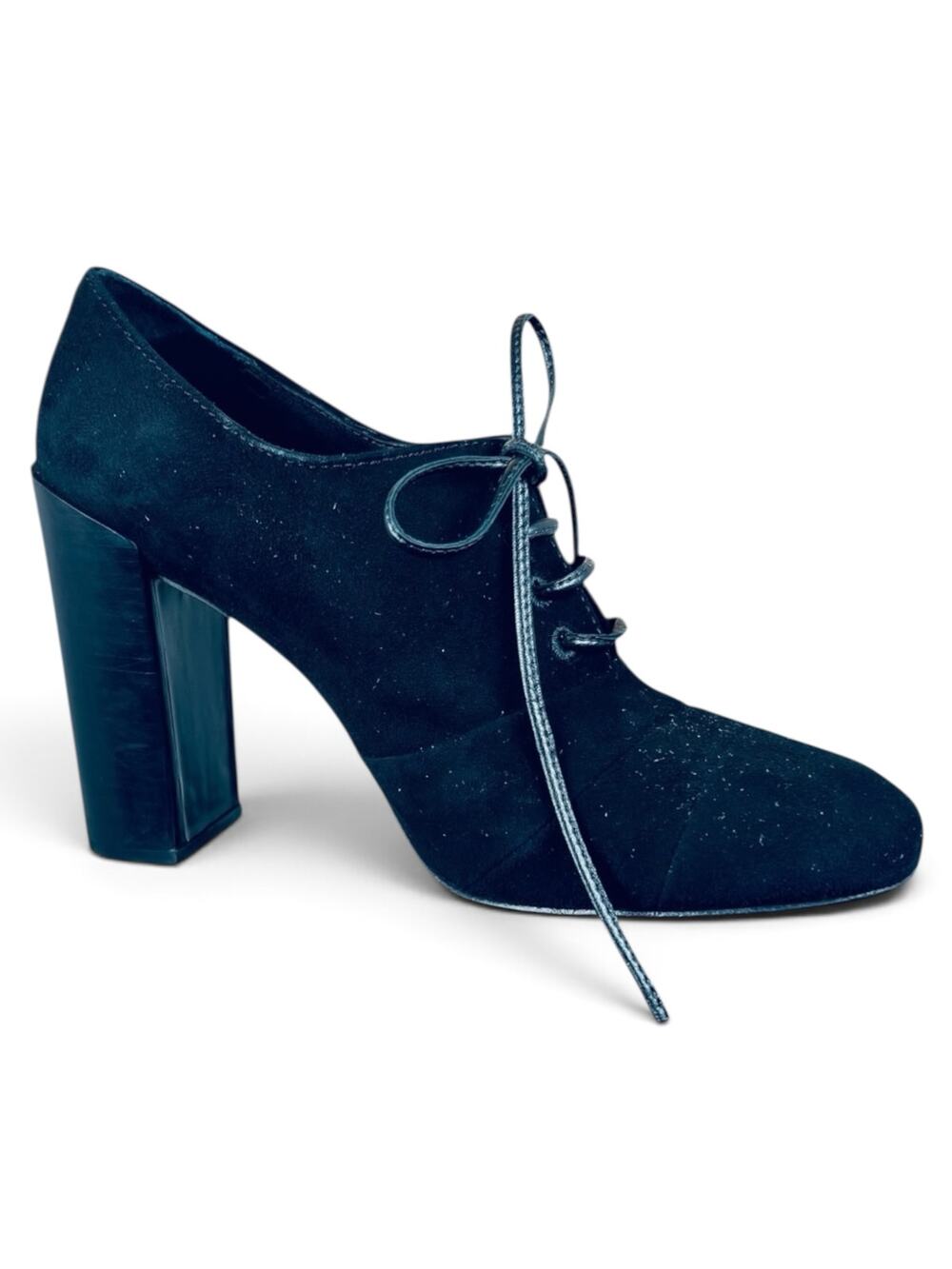 Tory Burch Stella Black Suede Oxford Lace Up Block Heel Pumps Size 9